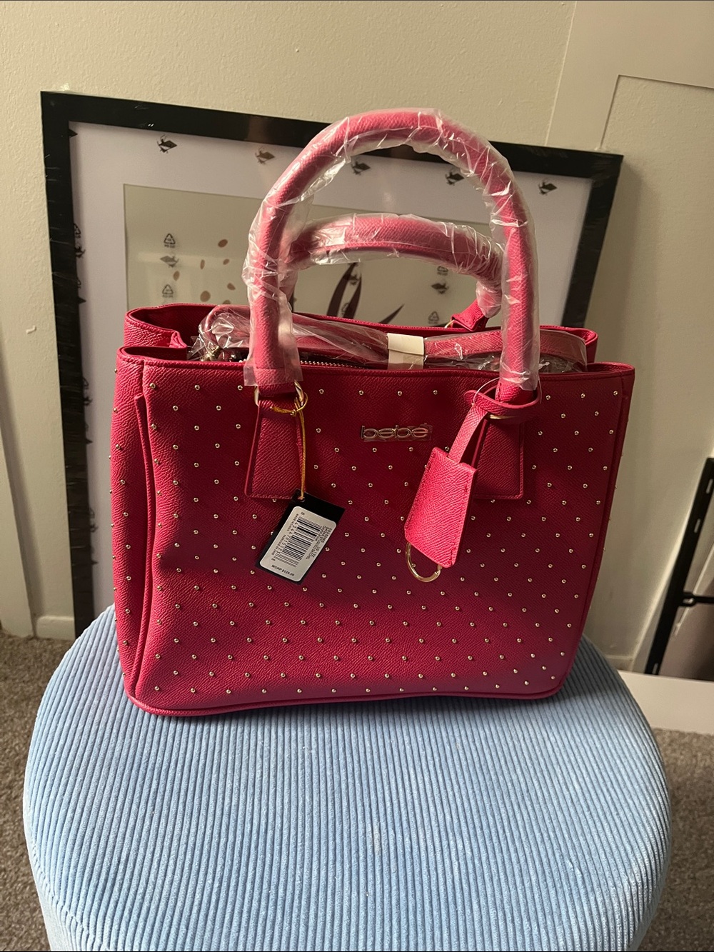 bebe Hot Pink Studded Satchel Tote